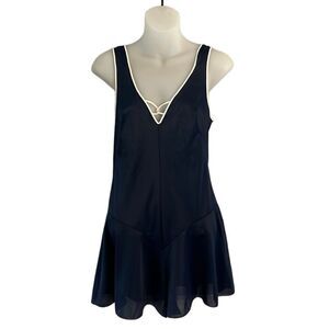 Hollywood PinUp nightie sexy glam navy & white sheer romper Women’s M Vintage